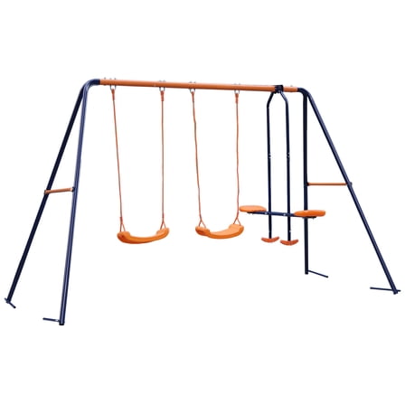 MYZBBD Metal Frame Sturdy Durable Swing Set with 2 Swing Seats and 1 Seesaw ,apply to Outdoor Backyard Playground,high security.