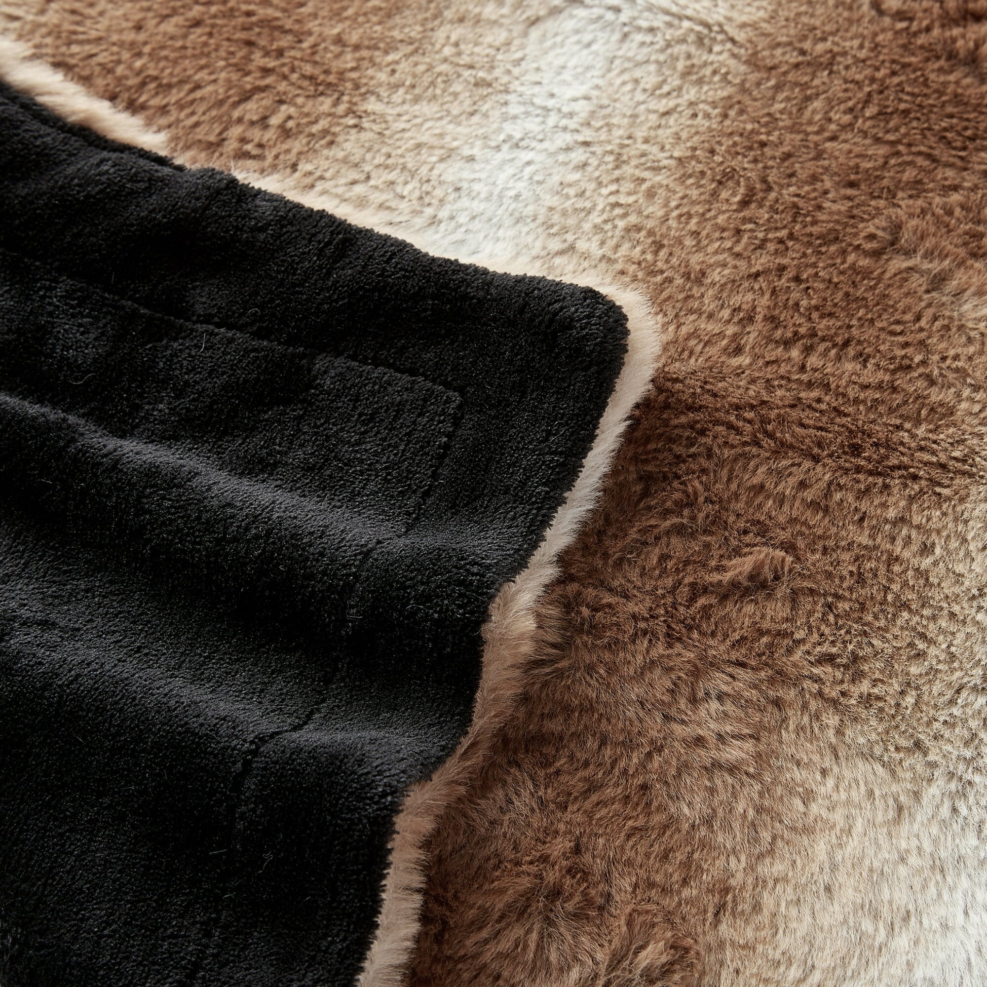 SoftLux Ombre Brown and White Striped Velvet Plush Fleece Throw Blanket, 50" x 60", Adults and Teens