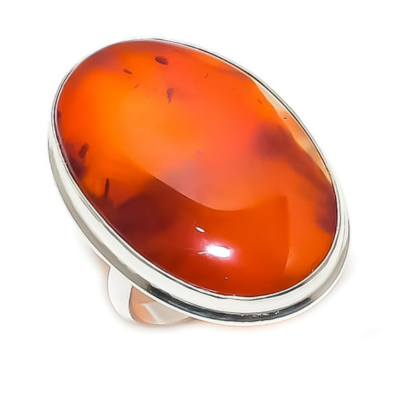 Natural Carnelian Gemstone 925 Sterling Silver Jewelry Ring Size 8.5