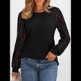 thumbnail image 4 of Suéter de Punto Holgado, Versátil, de Canalé Cepillado y Cuello Redondo para Mujer con Mangas Largas Huecas Empalmadas. Negro XL, 4 of 7