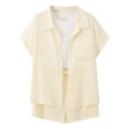thumbnail image 4 of Women 2 Piece Outfits Long Sleeve Button Down Blouse And Shorts Shirts Sets White L, 4 of 7