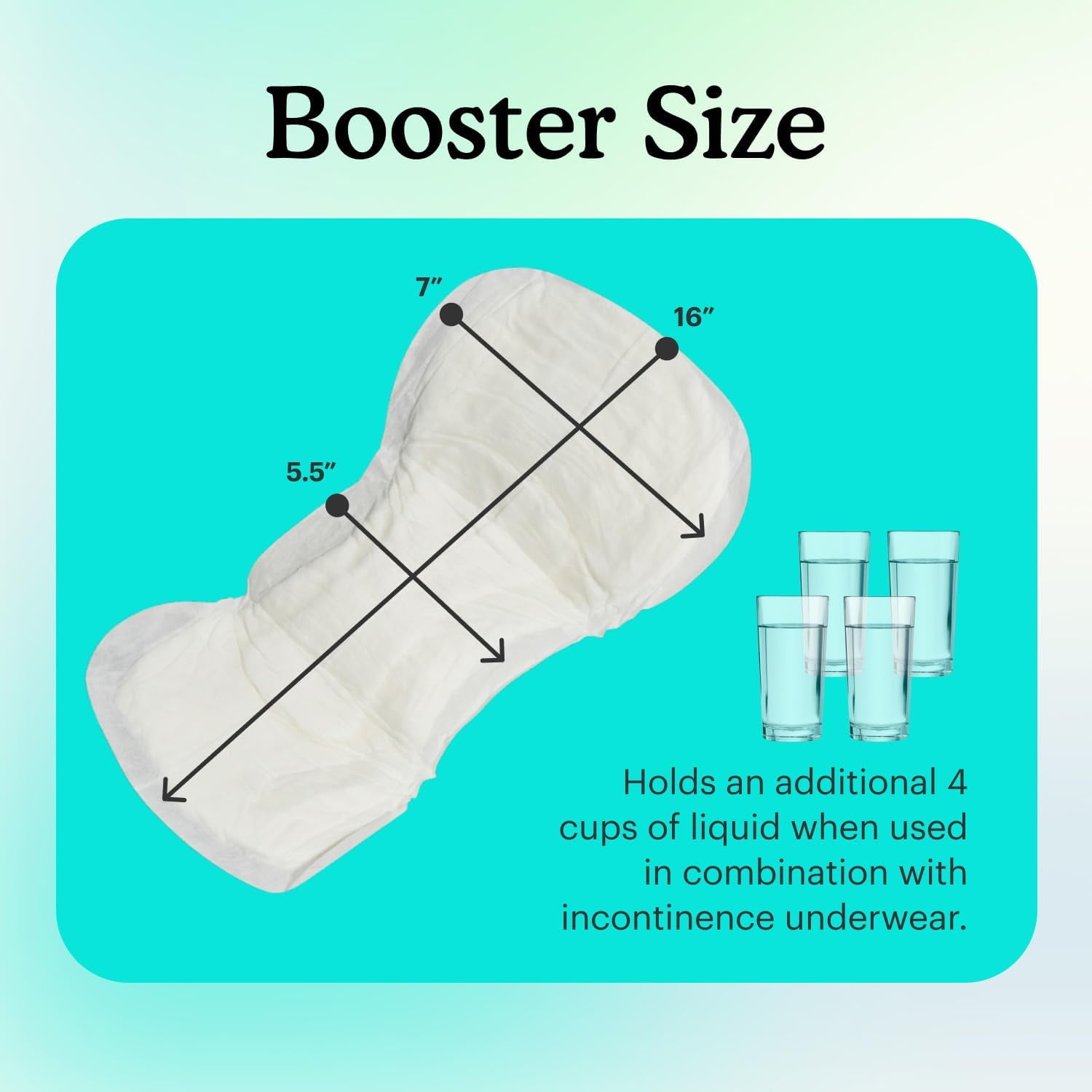 Because Incontinence Booster Pads Overnight - Ultra Long 16", For Women and Men, Adds 4 Cups Absorbency to Adult Diapers. 60 Boosters (3 Packs of 20)
