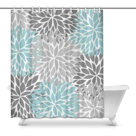 Crystal Flower Bath Light - MKHERT Dahlia Pinnata Flower Light Blue and Gradient Gray Decor Waterproof Polyester Bathroom Shower Curtain Bath Decorations 60x72 inch