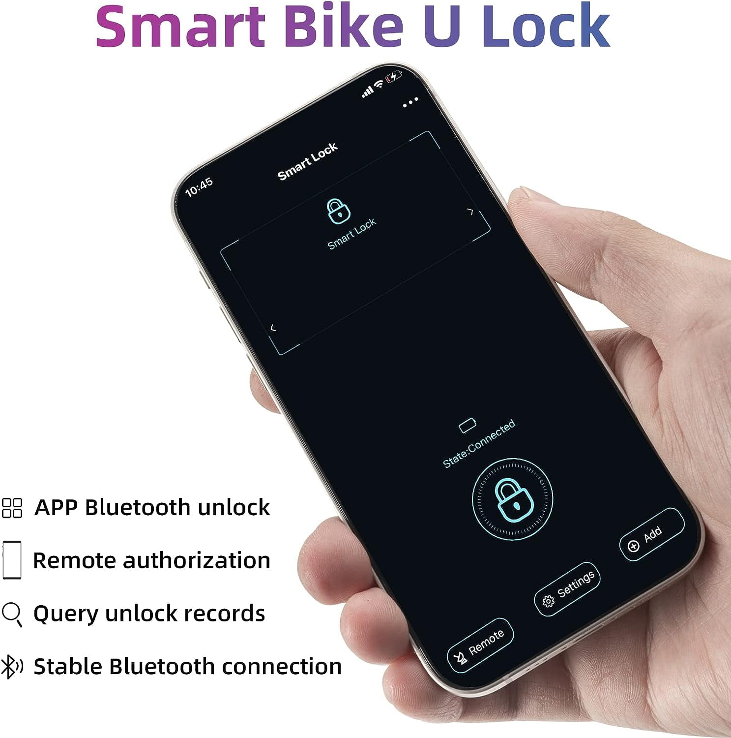 Rockbros Heavy Duty Smart Remote Bike U Lock Fingerprint Bicycle Locks, Black