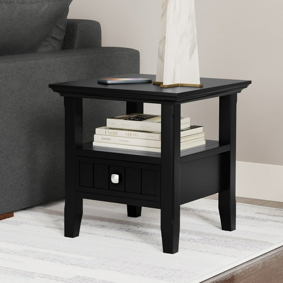 Acadian 19 inch Wide Solid Wood Transitional End Table with Drawer in Black