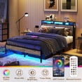 thumbnail image 6 of Bestier Full Size Bed Frame with Charging Station and  2 USB Ports and Outlets,LED Light Storage Headboard,Noise Free Design, Grey, 6 of 12