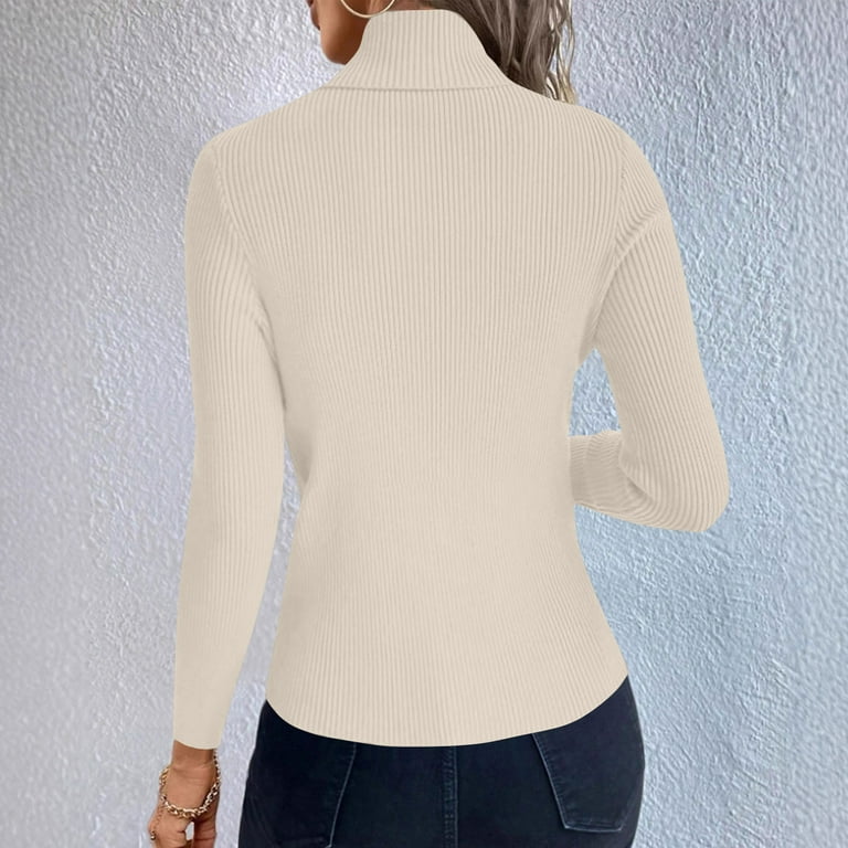 JGGSPWM Turtleneck Shirt Women Ruffle Ribbed Long Sleeve Mock Neck