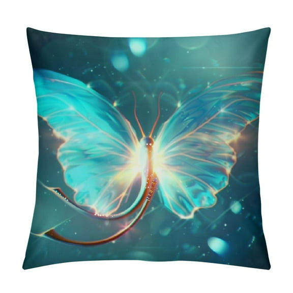 PRATYUS Blue Dragonfly Throw Pillow Covers ,Glowing Pillow Cases Decorative Square Pillowcases for Home Bed Sofa Living Room Farmhouse Outdoor 12x12in