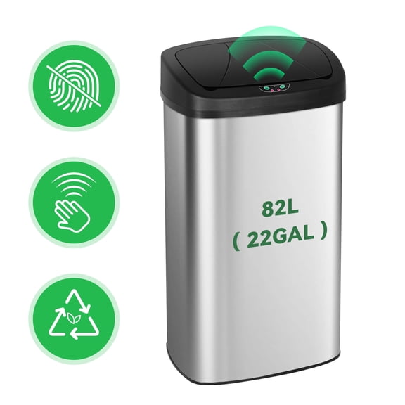 XF XINFENG 22 Gallon Tall Kitchen Trash Can with Lid, 82 L Automatic Stainless Steel Motion Sensor Garbage Can Waste Bin for Kitchen Office, Fingerprint-Resistant, Silver