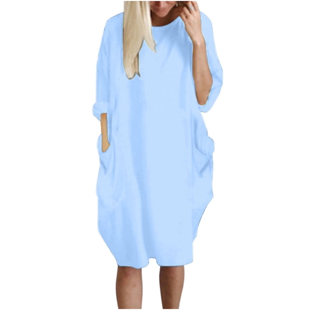 Robe Grande Taille pour Femmes, Robe Ample avec Poches, Col pour Dames, Hauts Longs Décontractés, Robe Grande Taille, Robe Grande Taille