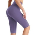 thumbnail image 3 of OSOLU Women High Waist Tight Sports Elastic Solid Color Fitness Yoga Knee Length Pants Workout Stretchy Running Tummy Control Joggers Bottoms Purple L, 3 of 5