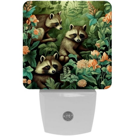 

Raccoon LED Square Night Lights - Stylish and Functional Nightlight for Better Sleep - Energy Saving Plug-in Wall Light with Auto Sensor