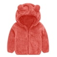 thumbnail image 2 of YDFCWXW Winter Warm Hooded Fleece Jacket Teddy Coat for Toddler Boys Girls, Zip-up Ear Sweater Solid Color Cozy Outwear (Watermelon Red, 12-18 Months), 2 of 7