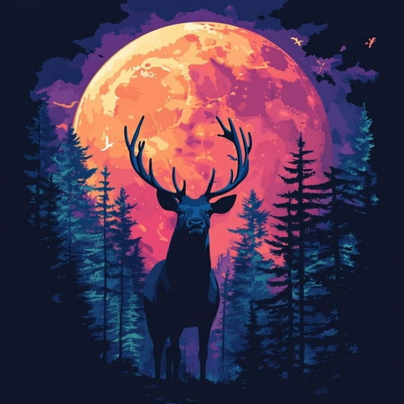 Elk in Darkness Moon DIY 5D Diamond Art Painting by Number Kits for Adults Paint with Full Drill Round Diamond Gems Painting Art Craft for Home Wall Decoration 13.8x13.8in