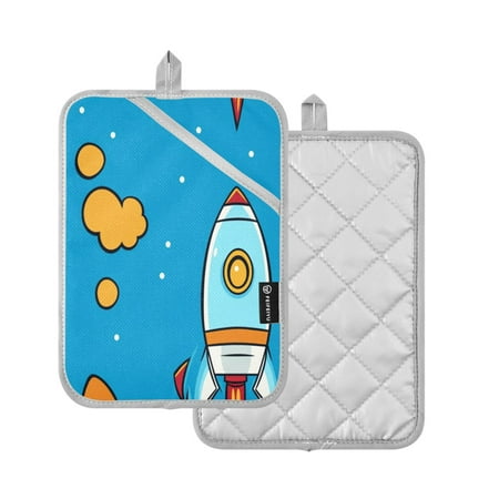 

2 Pcs Pot Holders Sets Oven Mitts Square Potholders Oven Hot Pads Heat Resistant for Kitchen Cooking Baking 7 x9.8 Cute Cartoon Rocket