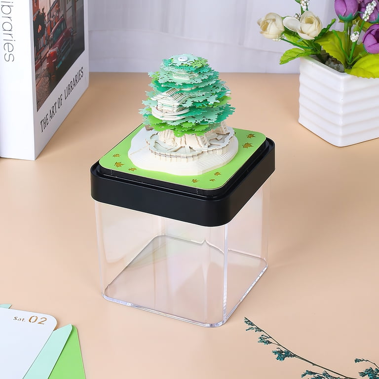 3D Memo Pads Papieren Bureaukalender, 2024 Kalender Sakura Boom Creatief 3D Kladblok Artopad Carving Gift Desktop Decoratie, Artiest Desk Kalender ( Sakura Tree-Roze