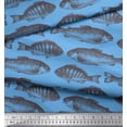 thumbnail image 2 of Soimoi Blue polyester Crepe Fabric Fish Ocean Printed Fabric 1 Yard 52 Inch Wide, 2 of 2