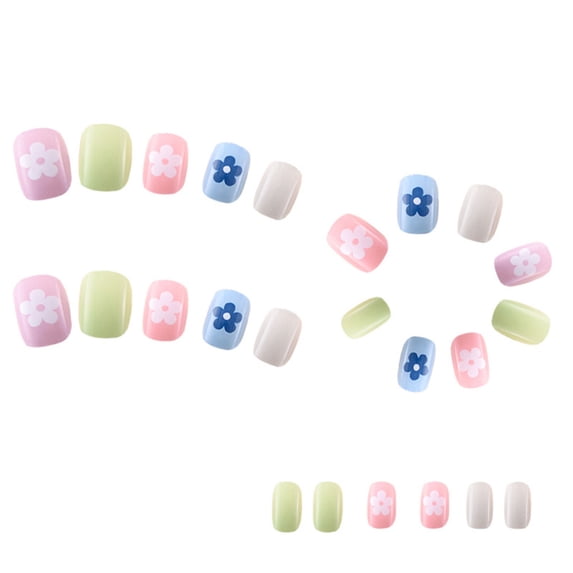 Muli-color Flower Artificial Nails Summer Fresh Flower Design Fake Nail for Finger Nail DIY at Home Glue Models