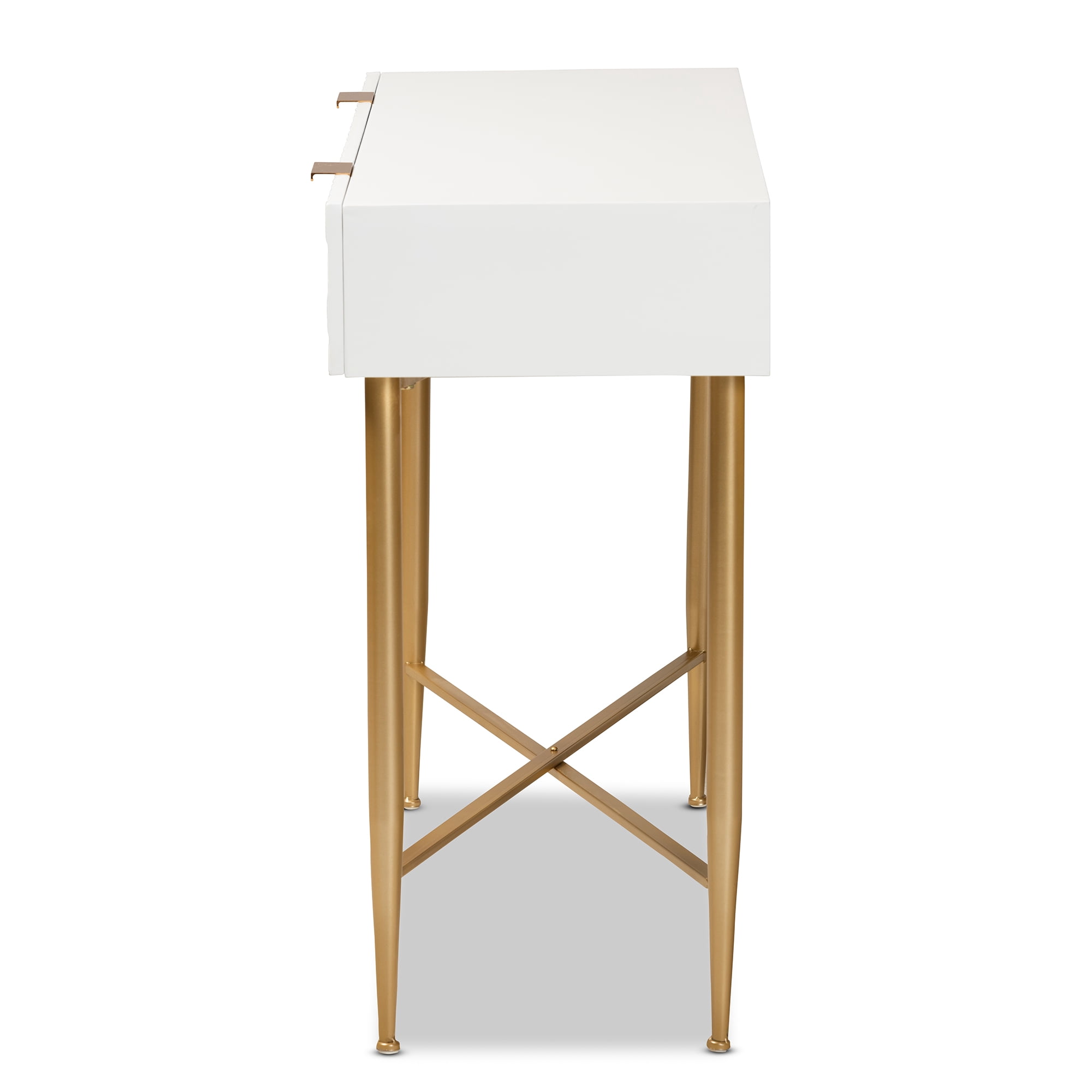 Baxton Studio Galia Modern and Contemporary White Finished Wood and Gold Metal 1-Drawer Console Table