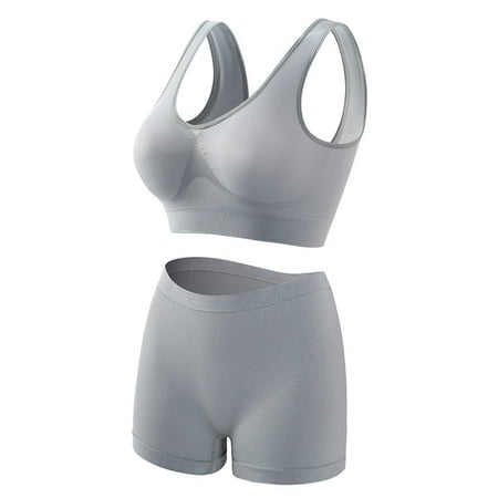 GlTpooo Workout Underwear Sets for Women Plus Size Comfy Breathable Seamless Bralettes with Shorts Legging 2 Pieces Yoga Sports Bra and Panties Gray 3XL