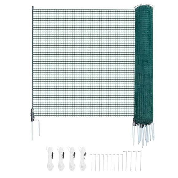 KFFKFF Clôture Temporaire avec Poteaux, Clôture en Treillis Plastique 3 x 49,2 Pi, Filet de Sécurité pour Jardin avec Piquets à Double Pointe et Cordes Rigides, Clôture Temporaire pour Cours Extérieures