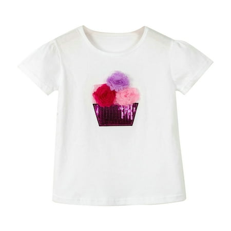 

Rovga T Shirt For Girl Kids Toddler Baby Girls Toddler Kids Boys Solid Basic Short Sleeve Girls White Stereo Rose Summer Top Sequin Pot Shape Short Sleeve Kids Tops