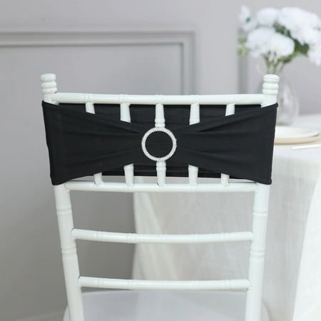 

BalsaCircle 5 Black Spandex 5x14 Stretchable Chair Sashes Diamond Ring Buckle Party Decorations