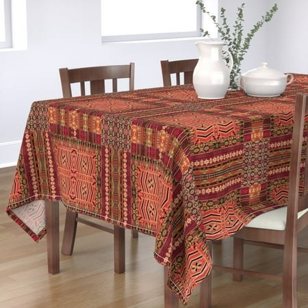 

Cotton Sateen Tablecloth 70 x 144 - Geometric Kilim Squares Ikat Traditional Red Earth Tones Print Custom Table Linens by Spoonflower