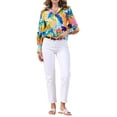 thumbnail image 2 of INSPIRE CHIC Women's Button Down Floral Long Sleeve Shirred Ruffle Hem Chiffon Blouse M Multicolor, 2 of 6