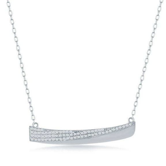 Sterling Silver Cubic Zirconia Stunning Curved Bar Necklace