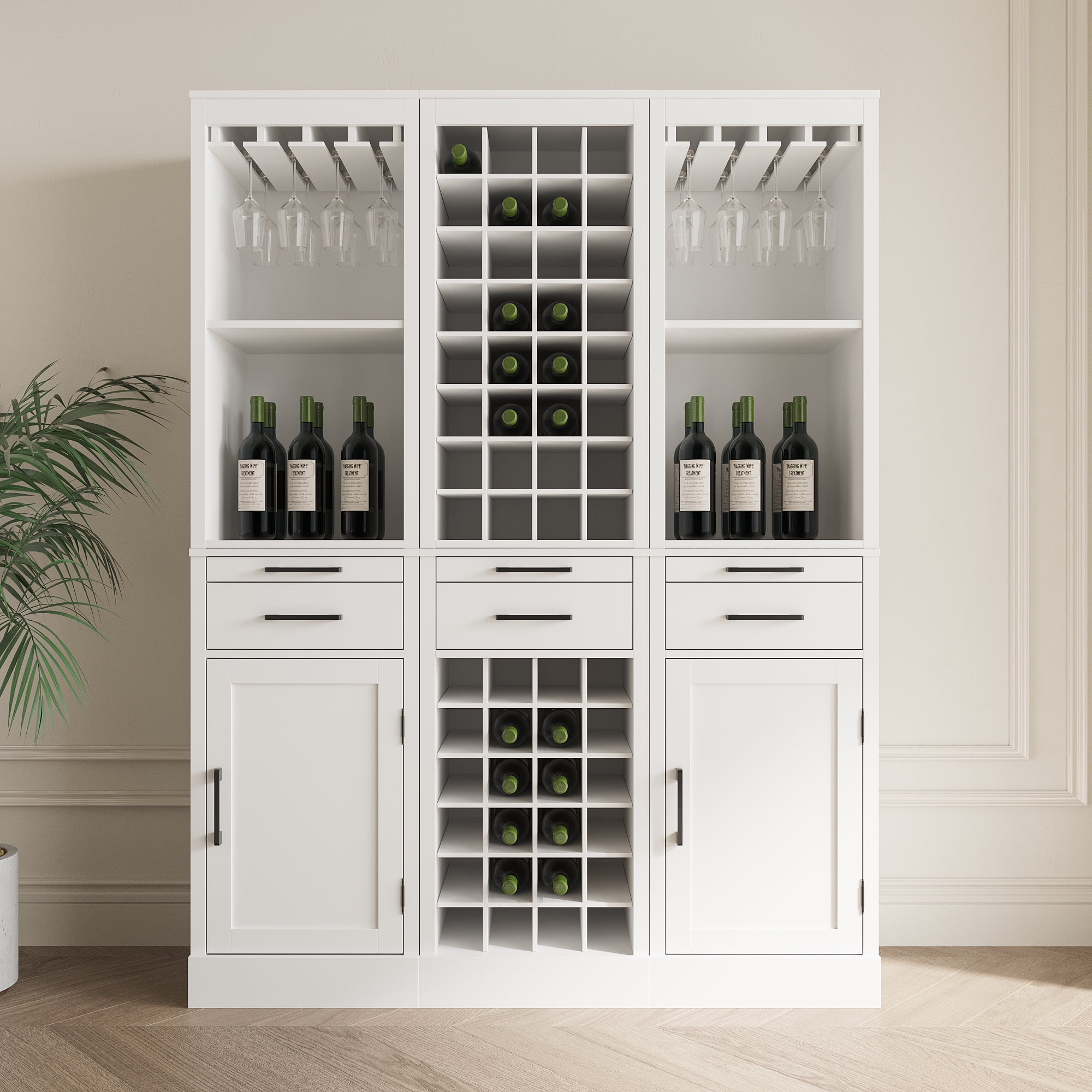 24 Wine Bar Cabinet,Farmhouse Wine Bar Cabinet Buffet Cabinet & Sideboard Cupboard for Living,Dining Room,White