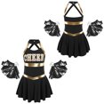 thumbnail image 5 of iiniim Kids Girls Cheerleading Performance Uniform Dance Party Dress with Pom Poms A Black 12, 5 of 7