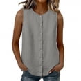 thumbnail image 2 of Women's Tank Tops Round Neck Button Down Shirts Cotton Linen Sleeveless Top Casual Summer Cami Gray M, 2 of 6