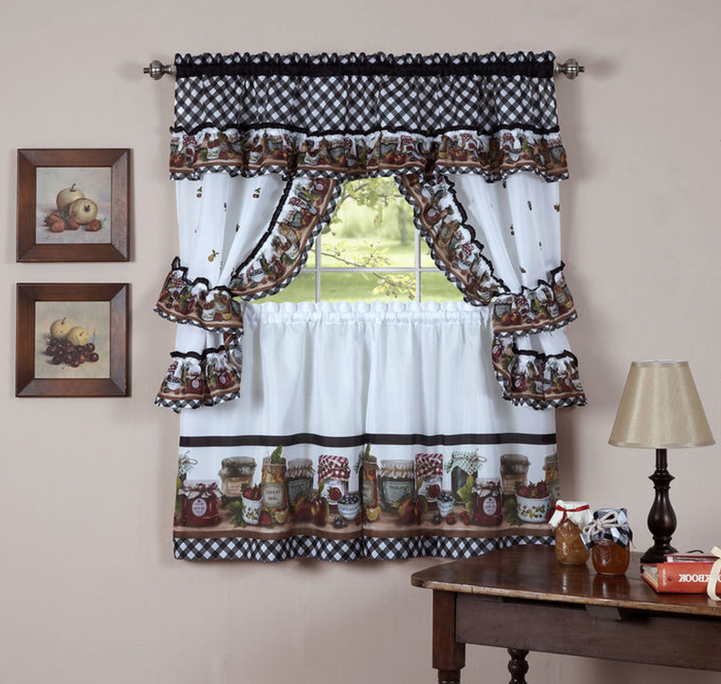 Farmhouse Country Mason Jars Printed Kitchen Curtain Choose 2 Sizes Black White 