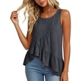 thumbnail image 5 of Pounoo Tank Tops for Women Round Neck Sleeveless Diagonal Ruffle Uneven Hem Tank Plain Crinkle Fabric Sleeveless Tops for Women Flowy Loose Fit Beach Vacation Soft Cute Summer Tops, 5 of 7