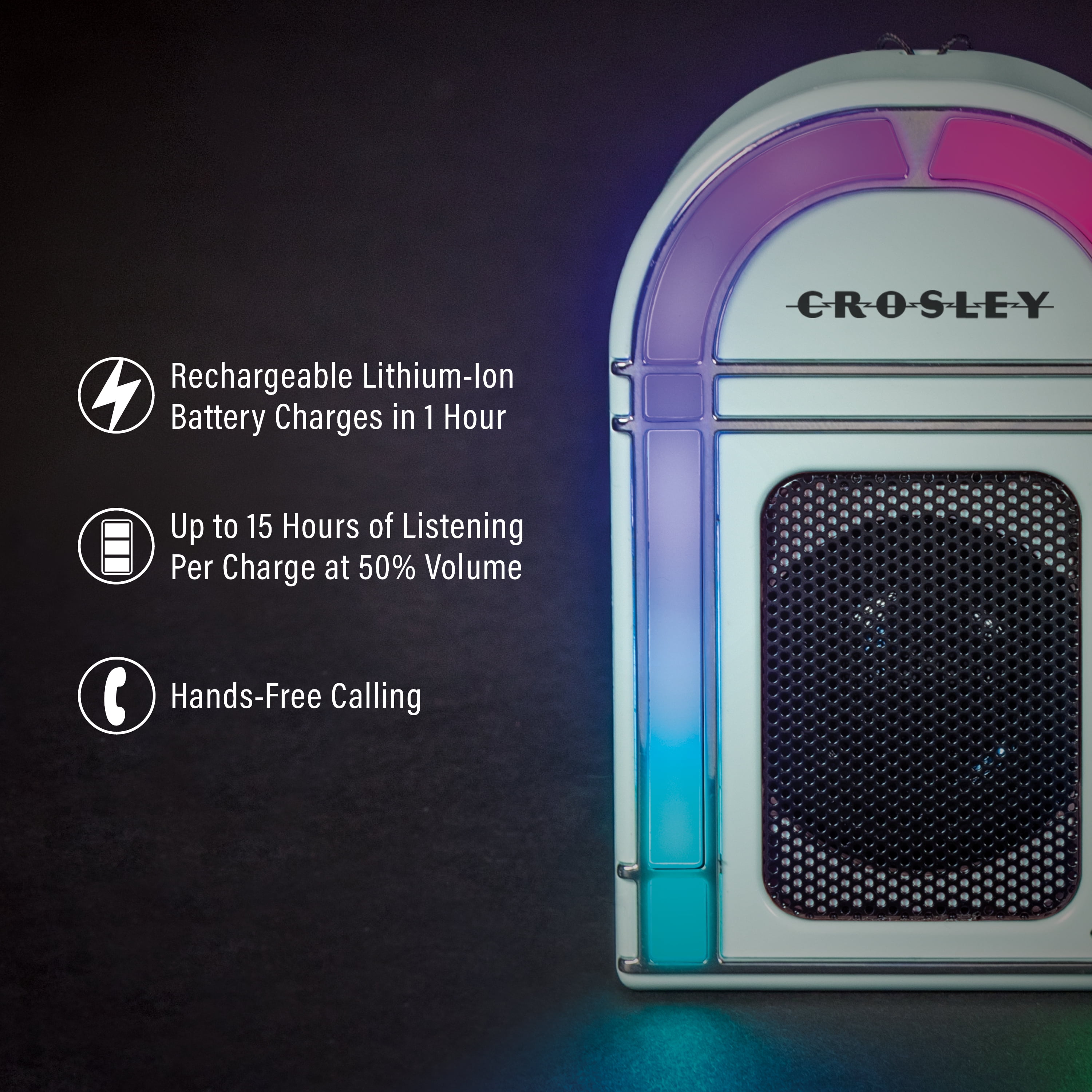 Crosley Mini Jukebox Retro Portable Bluetooth Speaker with LED Lights and Microphone, Vintage