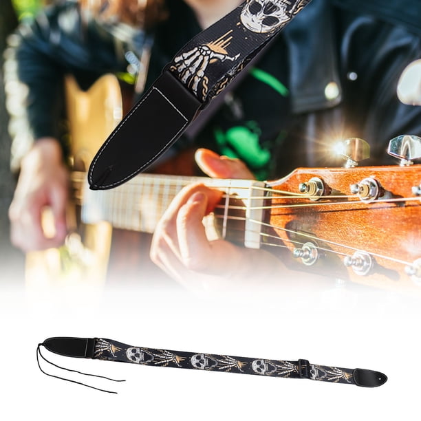 Correa De Guitarra, Correa De Guitarra Acústica Con Forma De Calavera, 2 Pulgadas De Ancho, Flexible, Ajustable, Resistencia Al Desgaste Para Guitarra Acústica Para Bajo