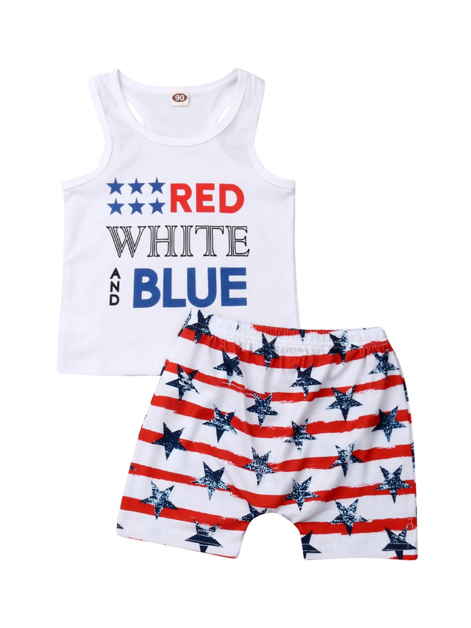Toddler Kids Baby Boy 4th of July Shorts Outfits Sleeveless Stars Top Stripe Shorts Summer Clothes Set
