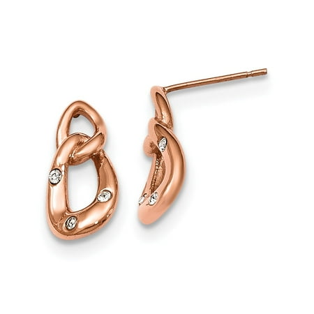 Silver Crystal Loop - Roy Rose Jewelry CHISEL Stainless Steel Polished Rose IP Plated Loop Crystal Dangle Earrings