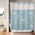 thumbnail image 2 of No Hook Shower Curtain, Blue Butterfly Botanical Shower Curtains for Bathroom with See Through Top Window, Summer Plants Line Art Waterproof & Washable Bath Curtain Standard 72"x72", 2 of 9