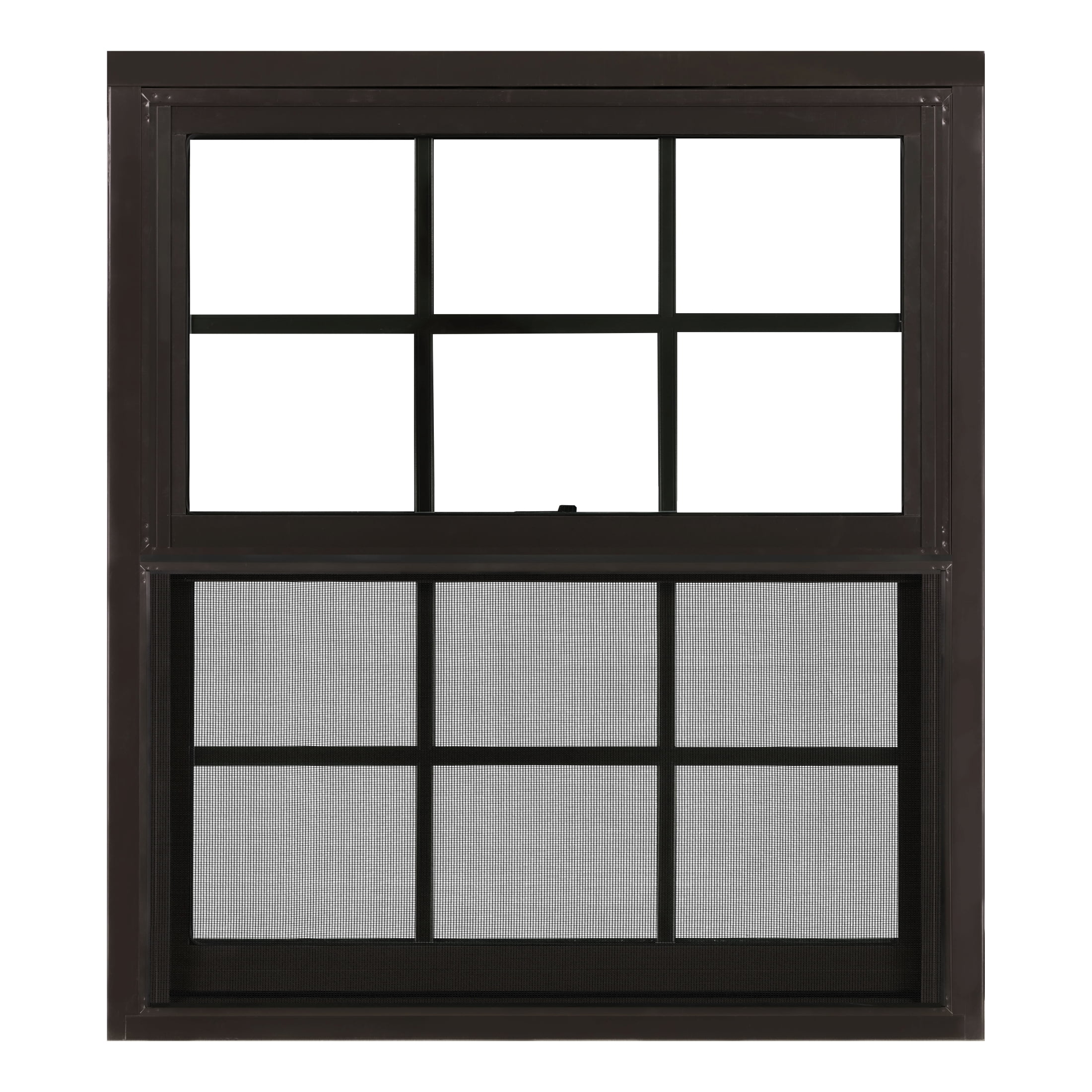32 in. x 36 in. Brown Aluminum Double Hung Double-Pane Insulated Window with Low-E Glass, Grids and Screen