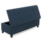 Noble House Madison Dark Blue Fabric Storage Ottoman