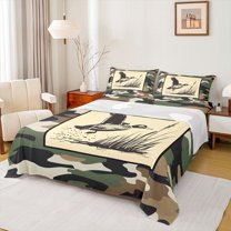 Manfei Vintage Camouflage Twin Sheet Sets,Mallard Duck Twin Fitted Sheet,Beige Green Camo Flat Sheet For Men Women,Ultra Soft Home Decor,3-Piece