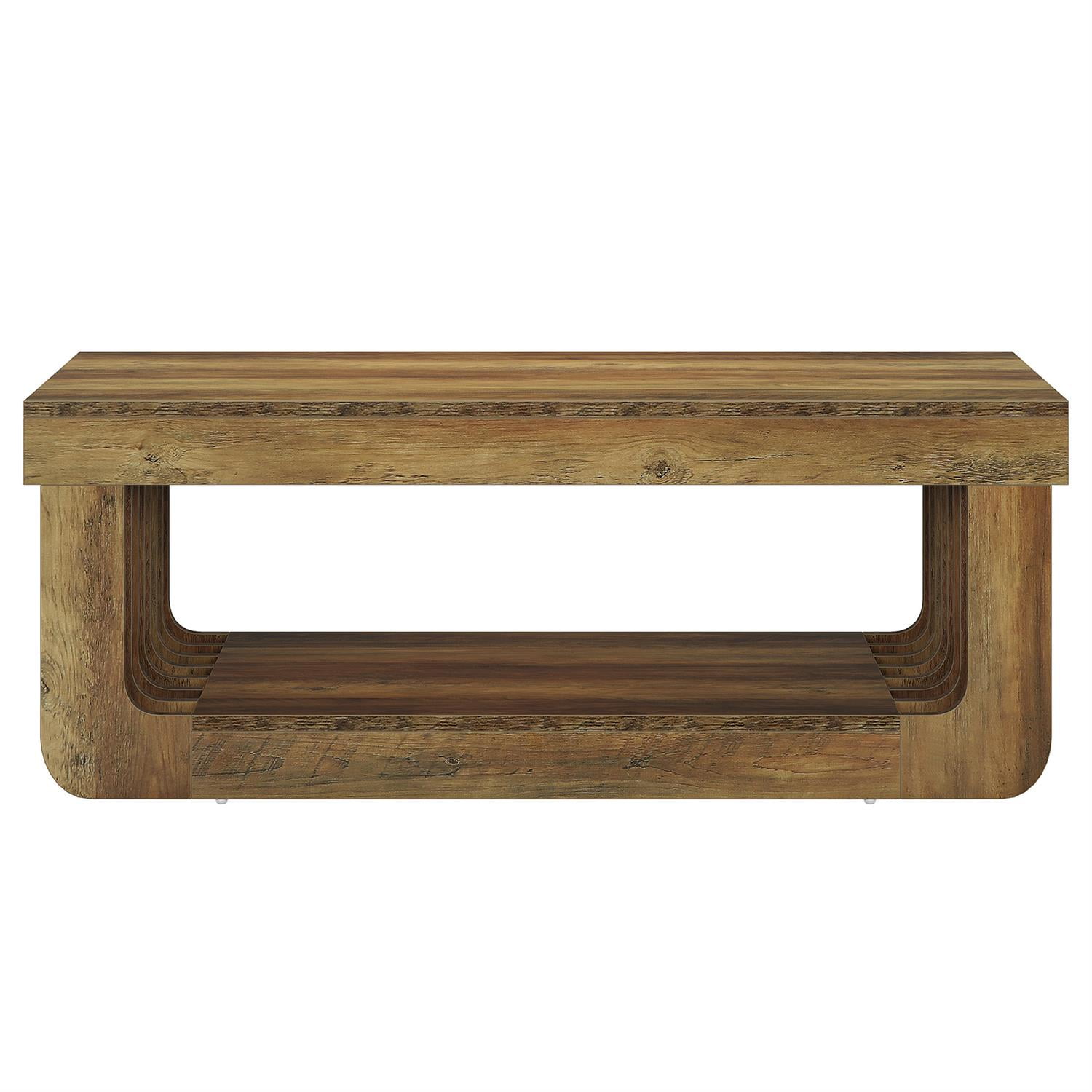 Demi Bonn 47" Rustic Wooden Coffee Table, Mid-Century Modern Living Room End Table, 2-Tier Storage Ottoman, Stylish Home Decor, Brown