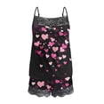 thumbnail image 6 of Uaswgudfs Women's Y2K Spaghetti Strap Cami Shorts Set Lace Trim Heart Print Two-Piece Valentine's Loungewear Sleepwear Black L, 6 of 6