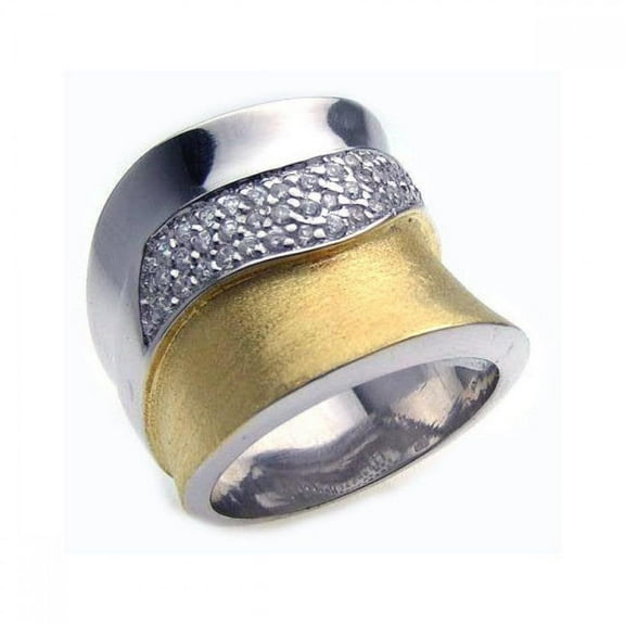 Sterling Silver 925 Gold Plated Pave Wide Large Concave Ring White CZ Jewelry Female Size 5