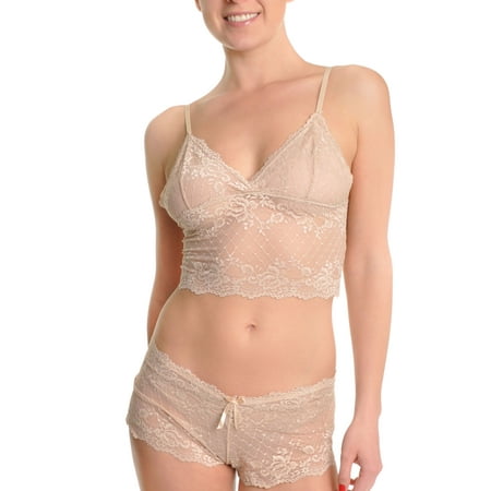 Angelina Lace Cami Top and Boxer Shorts Lingerie Set (2-Set)