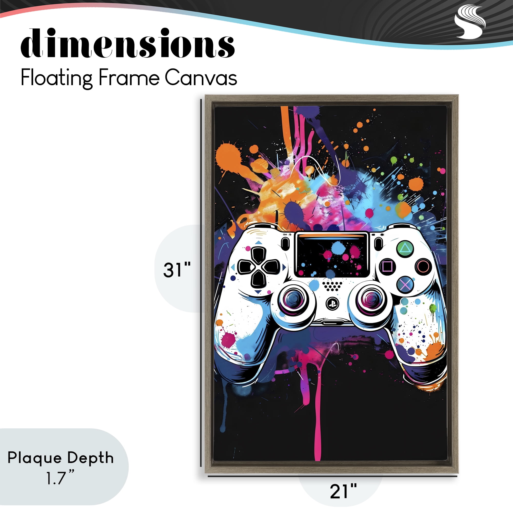 Stupell Industries Controller Contrast with Neon Splatter Brown Framed Floater Canvas Wall Art, design by Creative Studio