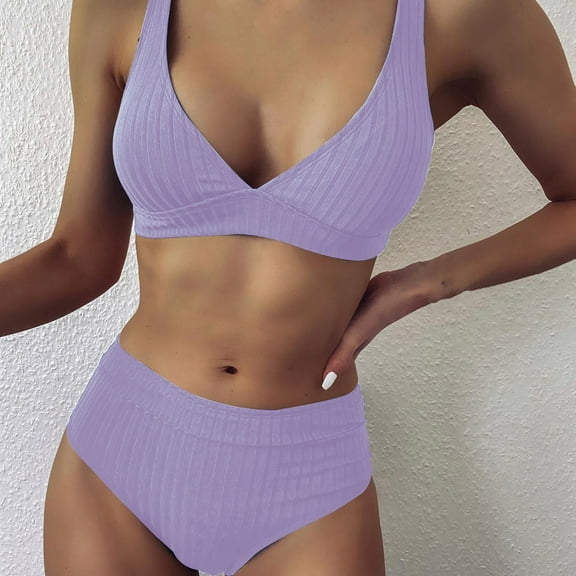 Oalirro Gift for Her Tankini Swimsuits for Women Women's Fashion Bikini Set Swimsuit Two Piece Filled Soild Swimwear Beachwear Purple