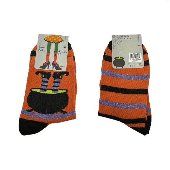 Halloween Orange Black Witch Legs Chauldren Pot, Shoe Size 5-9, Sock Size 9-11